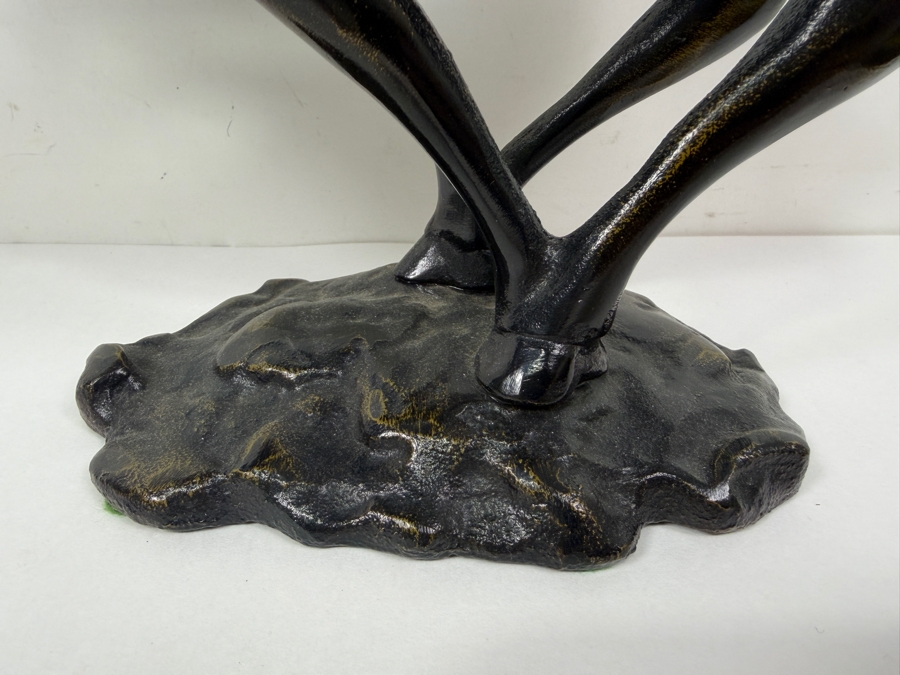 Just Added - MCM Art Deco Style Patinated Bronze Leaping Stag Or Deer Figurine On Naturalistic Rocky Base 14'W X 5'D X 11'H [Photo 2]