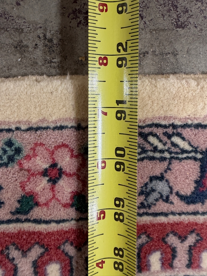 Just Added - Vintage Hand-Knotted Persian Kerman Wool Rug With Floral Medallion Design And Fringed Edges In Teal And Pink - See Photos For Some Staining 92'W X 118'H [Photo 9]