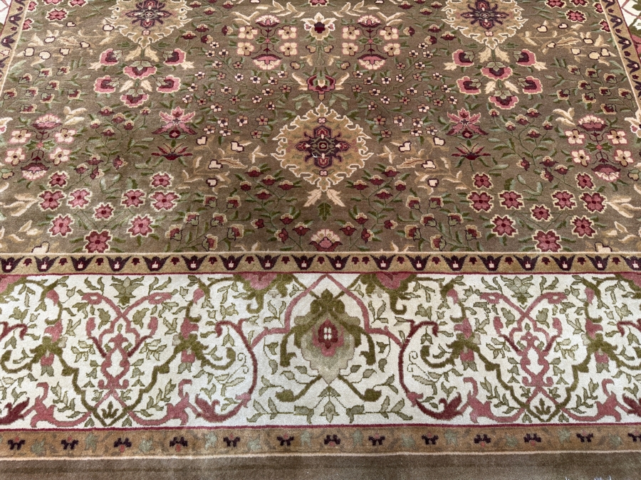 Just Added - Vintage Hand-Knotted Persian Mahal Wool Rug With Large-Scale Floral Pattern In Sage And Ivory 98'W X 120'H [Photo 4]