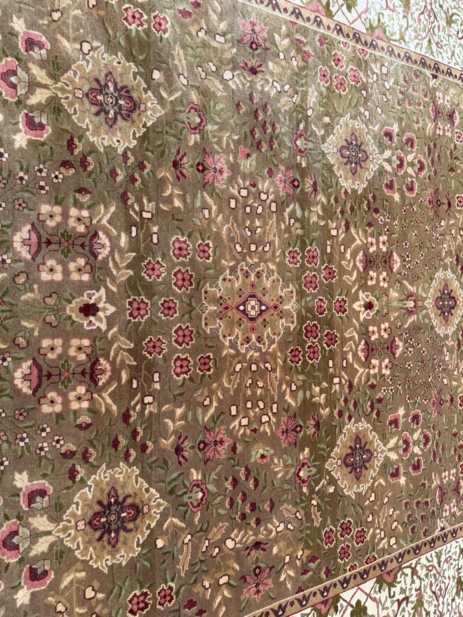 Just Added - Vintage Hand-Knotted Persian Mahal Wool Rug With Large-Scale Floral Pattern In Sage And Ivory 98'W X 120'H [Photo 5]