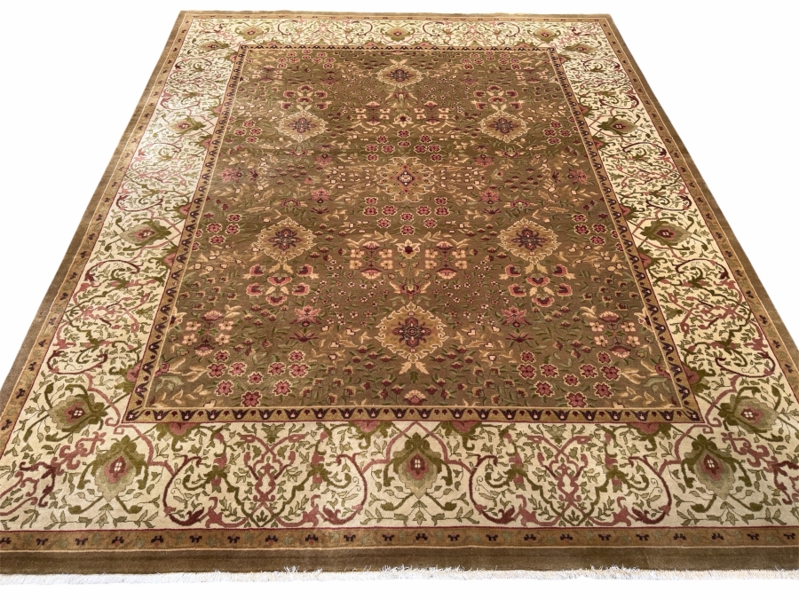 Just Added - Vintage Hand-Knotted Persian Mahal Wool Rug With Large-Scale Floral Pattern In Sage And Ivory 98'W X 120'H