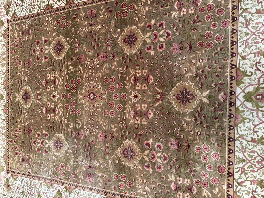 Just Added - Vintage Hand-Knotted Persian Mahal Wool Rug With Large-Scale Floral Pattern In Sage And Ivory 98'W X 120'H [Photo 3]