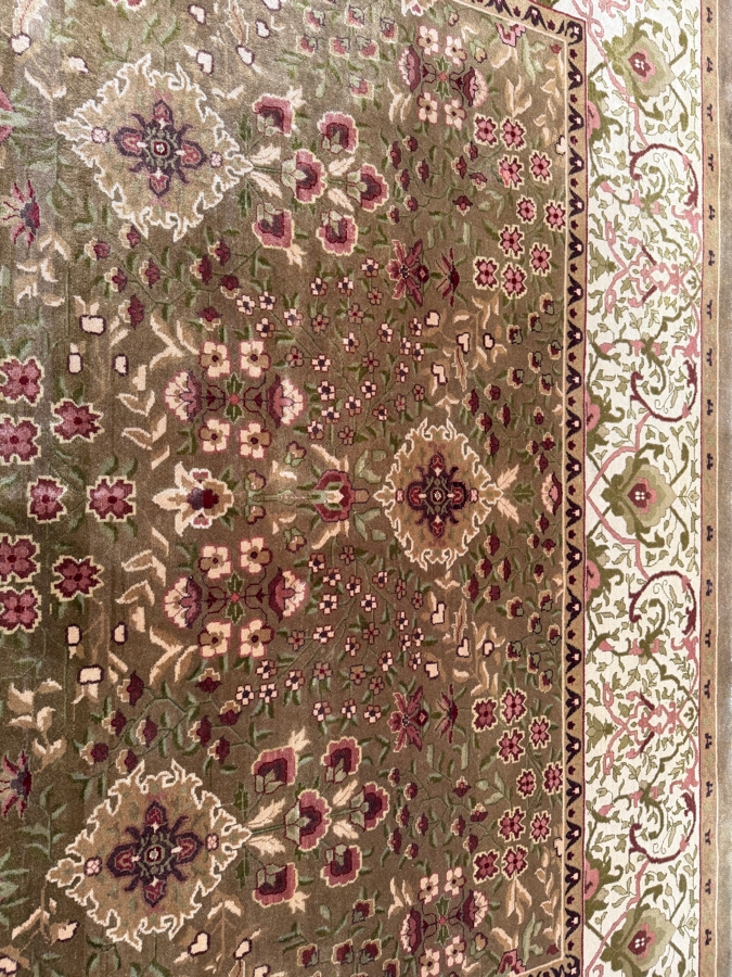 Just Added - Vintage Hand-Knotted Persian Mahal Wool Rug With Large-Scale Floral Pattern In Sage And Ivory 98'W X 120'H [Photo 6]