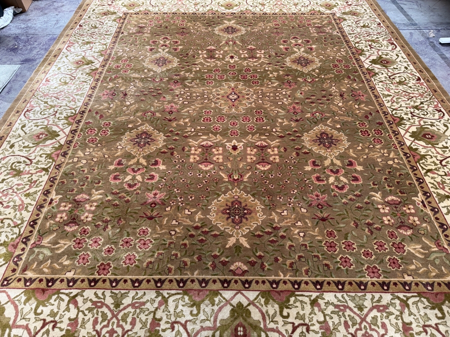 Just Added - Vintage Hand-Knotted Persian Mahal Wool Rug With Large-Scale Floral Pattern In Sage And Ivory 98'W X 120'H [Photo 7]