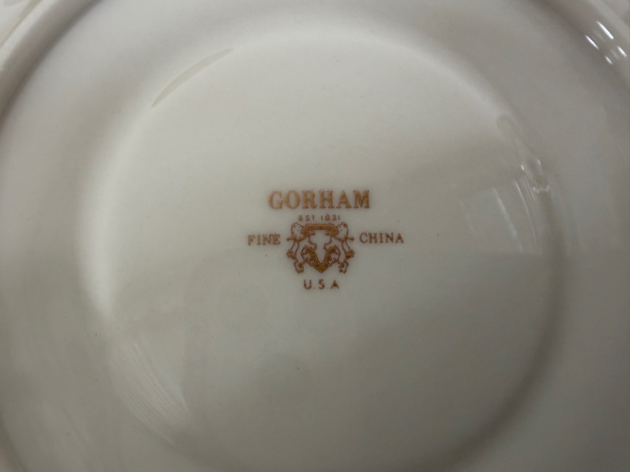 Just Added - Vintage Gorham Rondelle Fine Bone China Coffee Service Set With Floral Band And Platinum Trim - 18 Saucers, 17 Cups, 12 Dessert Plates, Creamer And Sugar Bowl, And Gravy Boat With Attached Underplate [Photo 10]