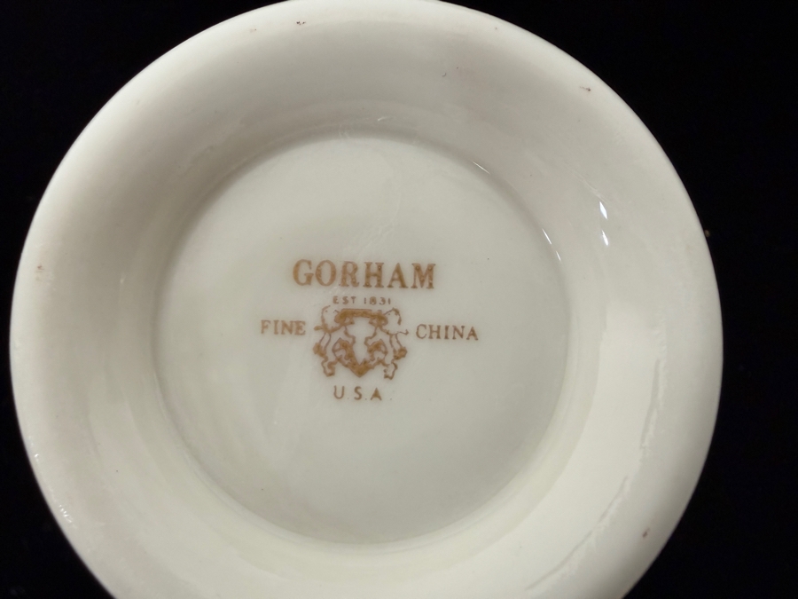 Just Added - Vintage Gorham Rondelle Fine Bone China Coffee Service Set With Floral Band And Platinum Trim - 18 Saucers, 17 Cups, 12 Dessert Plates, Creamer And Sugar Bowl, And Gravy Boat With Attached Underplate [Photo 9]