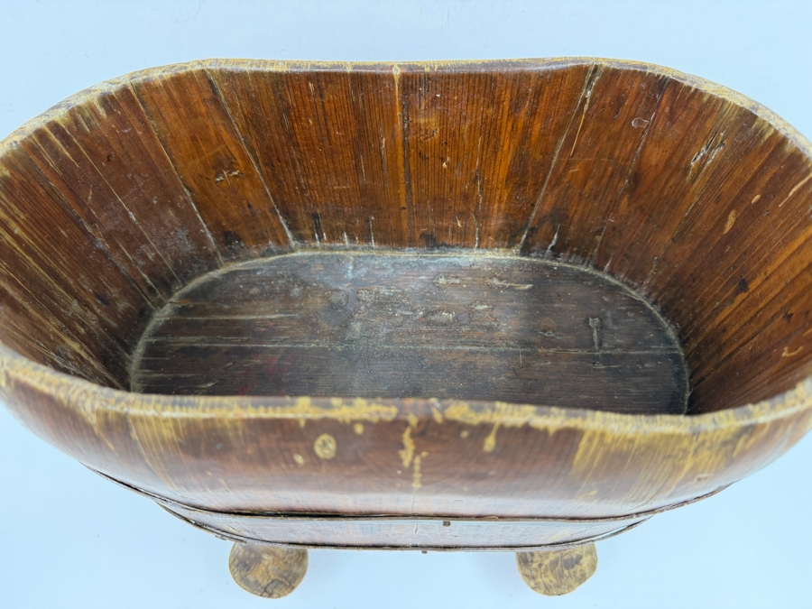 Just Added - Antique Chinese Hand-Carved Elmwood Foot Soaking Basin With Iron Bands And Cabriole Feet 13'W X 7'D X 10'H [Photo 2]