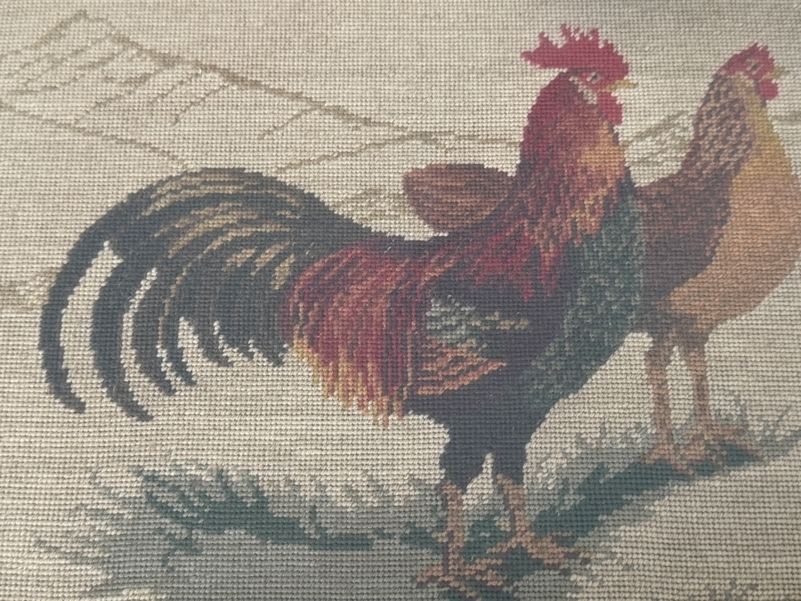 Just Added - Framed Needlepoint Tapestry Featuring A Rooster And Hen 13 X 12 Framed 25 X 24 [Photo 4]
