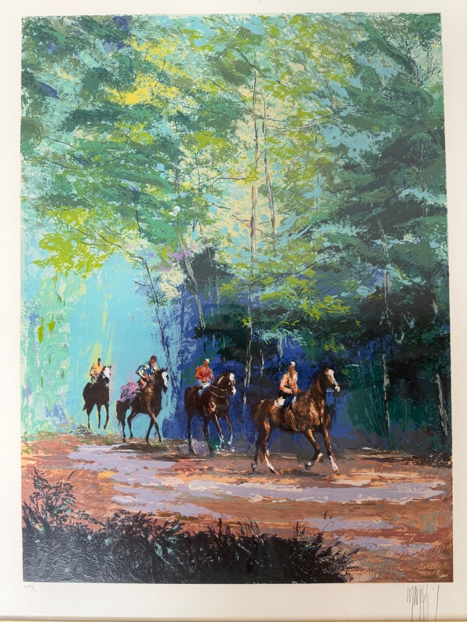 Just Added - Morning Workout By Mark King, A Signed And Numbered Limited Edition Serigraph On Paper From His Equestrian Suite 17' X 23' Framed 27.5' X 32'  (RSF)
 [Photo 4]