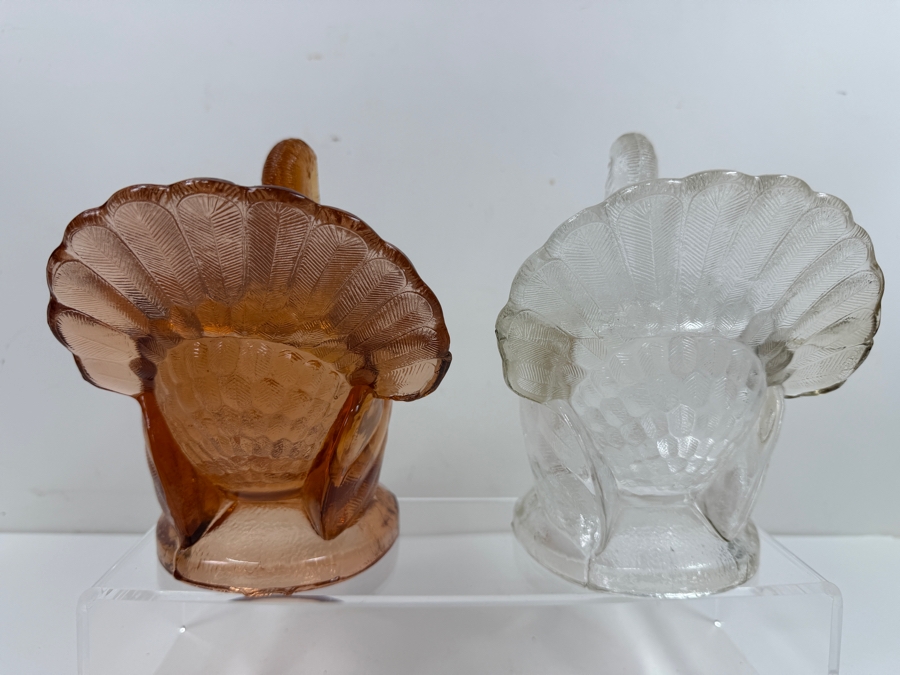 Just Added - Pair Of LE Smith Glass Turkey Candy Dishes 6.5'W X 7'H [Photo 4]