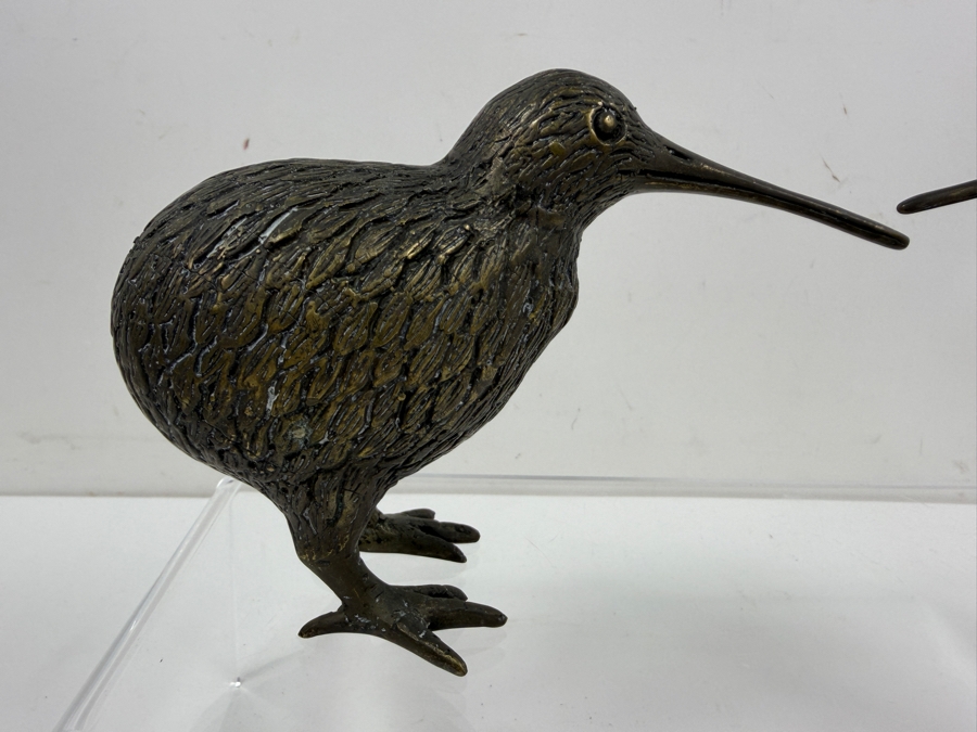 Just Added - Pair Of Cast Metal Kiwi Bird Sculptures 5.5W X 2.5D X 4H [Photo 2]