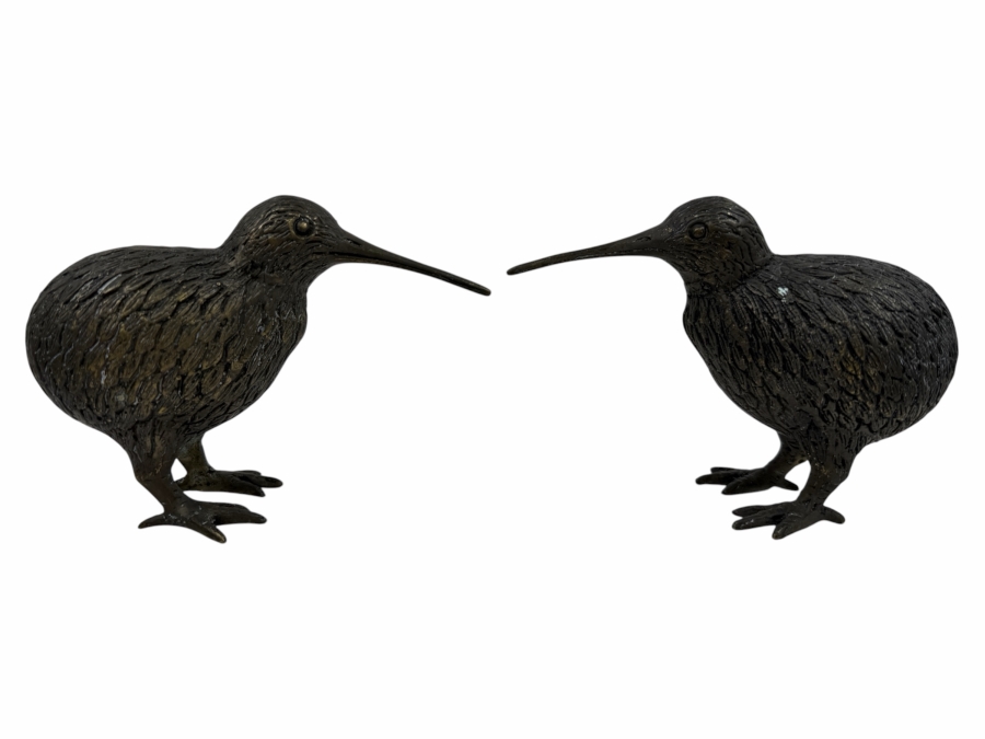 Just Added - Pair Of Cast Metal Kiwi Bird Sculptures 5.5W X 2.5D X 4H