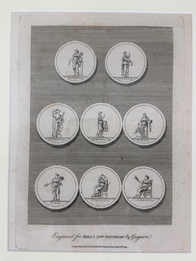 Just Added - 18th-Century Copperplate Engraving Of Roman And Greek Deities From Bell's New Pantheon, Engraved By Charles Grignion, 1789 7' X 10' Framed 15.5' X 18' (RSF)