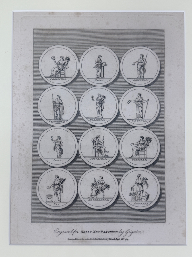 Just Added - 18th-Century Copperplate Engraving Of Roman And Greek Deities From Bell's New Pantheon, Engraved By Charles Grignion, 1789 7' X 10' Framed 15.5' X 18' (RSF)