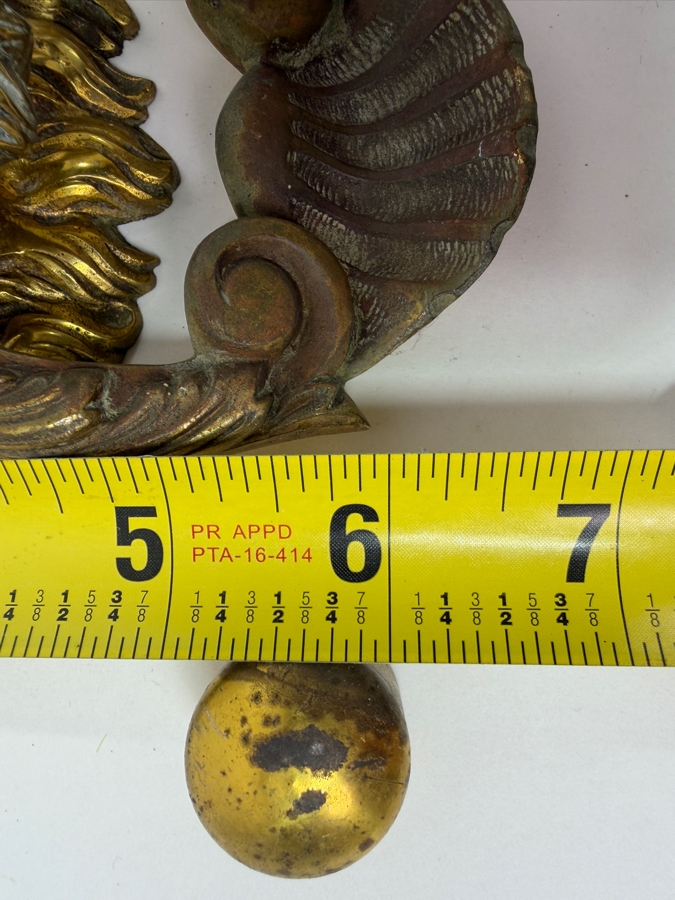 Just Added - Pair Of Vintage Gilt Brass Bronze Lion Head Door Knockers 4.5W X 6.5H X 2.5D [Photo 9]