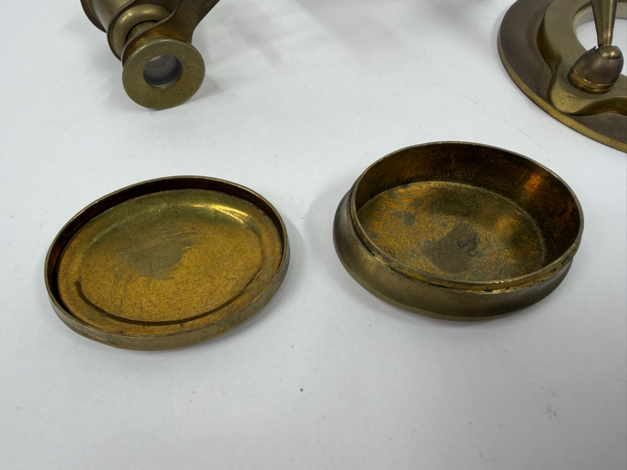 Just Added - Vintage Brass Lot Featuring Brass Opera Glasses, A Brass Ship's Porthole Style Pen Holder An Oval Brass Box [Photo 6]