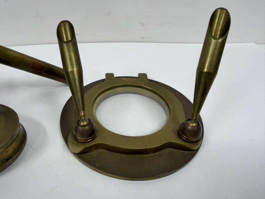 Just Added - Vintage Brass Lot Featuring Brass Opera Glasses, A Brass Ship's Porthole Style Pen Holder An Oval Brass Box [Photo 4]