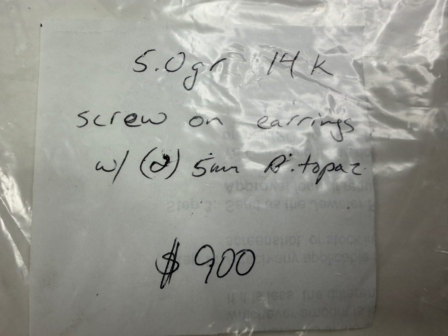 14k Gold Screw On Earrings With (2) 5mm Blue Topaz 5.0g Retails $1,800 [Photo 7]