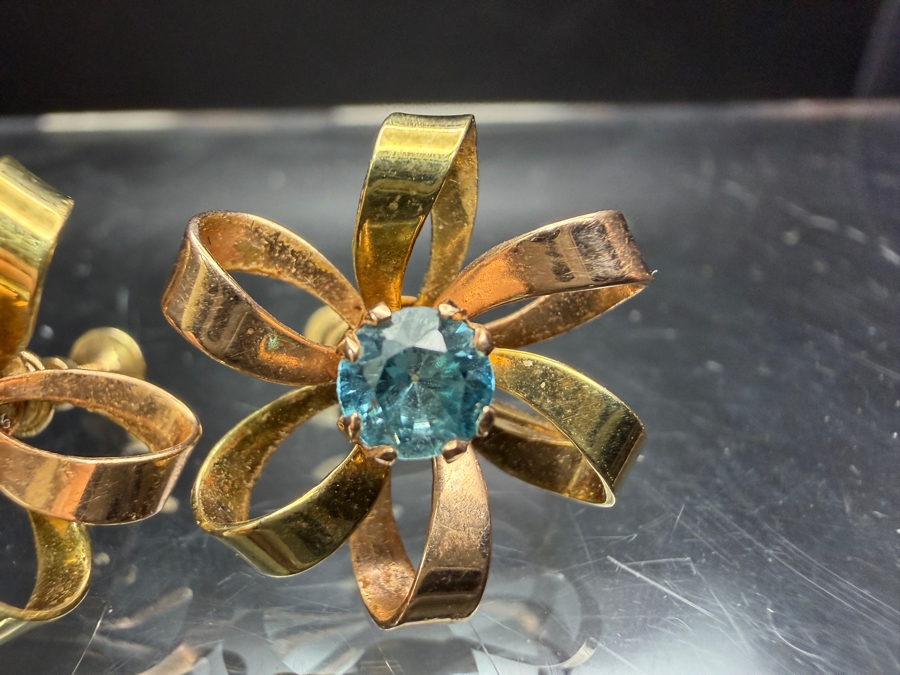 14k Gold Screw On Earrings With (2) 5mm Blue Topaz 5.0g Retails $1,800 [Photo 3]