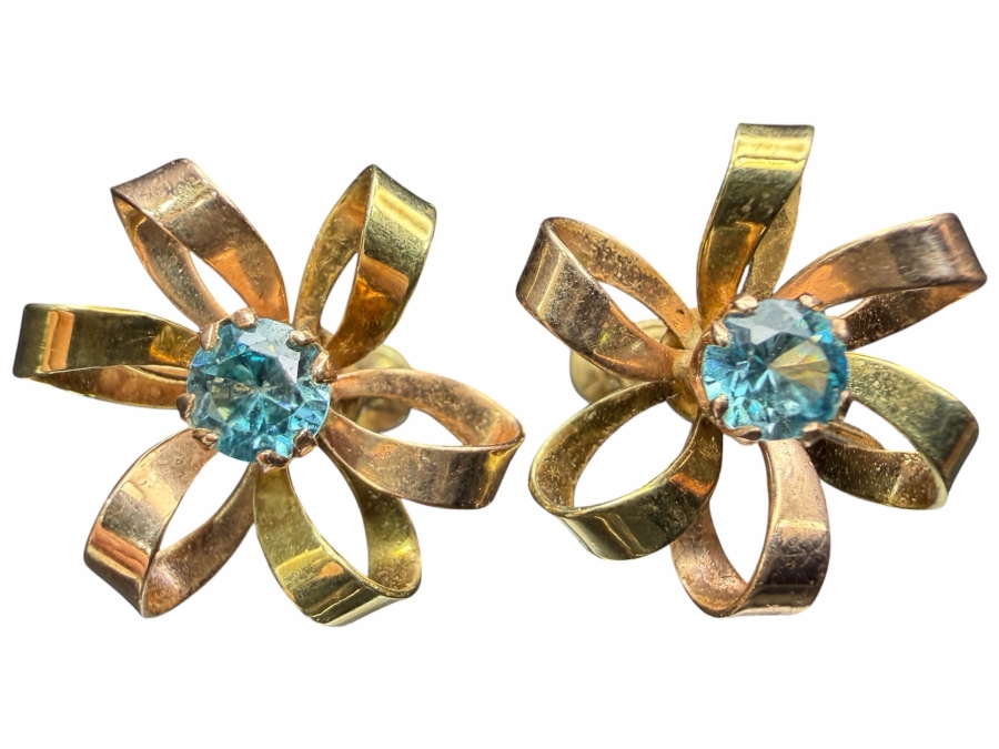 14k Gold Screw On Earrings With (2) 5mm Blue Topaz 5.0g Retails $1,800