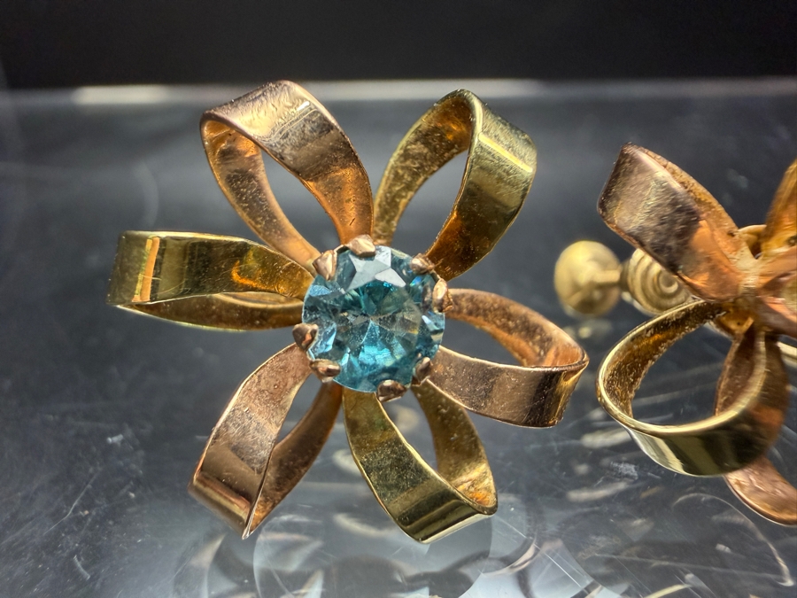 14k Gold Screw On Earrings With (2) 5mm Blue Topaz 5.0g Retails $1,800 [Photo 2]