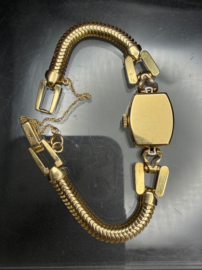 14k Gold 'Val Jean' Mechanical Watch With (2) 1.4mm Single Cut Diamonds 17 Jewels And 14k Gold Watch Band 21.9g Retails $6,400 [Photo 6]