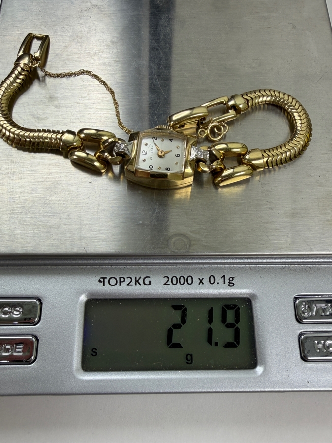 14k Gold 'Val Jean' Mechanical Watch With (2) 1.4mm Single Cut Diamonds 17 Jewels And 14k Gold Watch Band 21.9g Retails $6,400 [Photo 9]