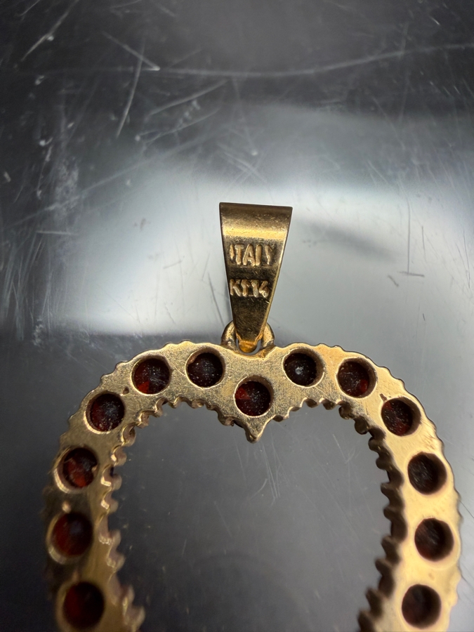 14k Gold Italian Heart Shape Pendant Accented With (20) 2.2mm Round Garnets 2.9g [Photo 4]