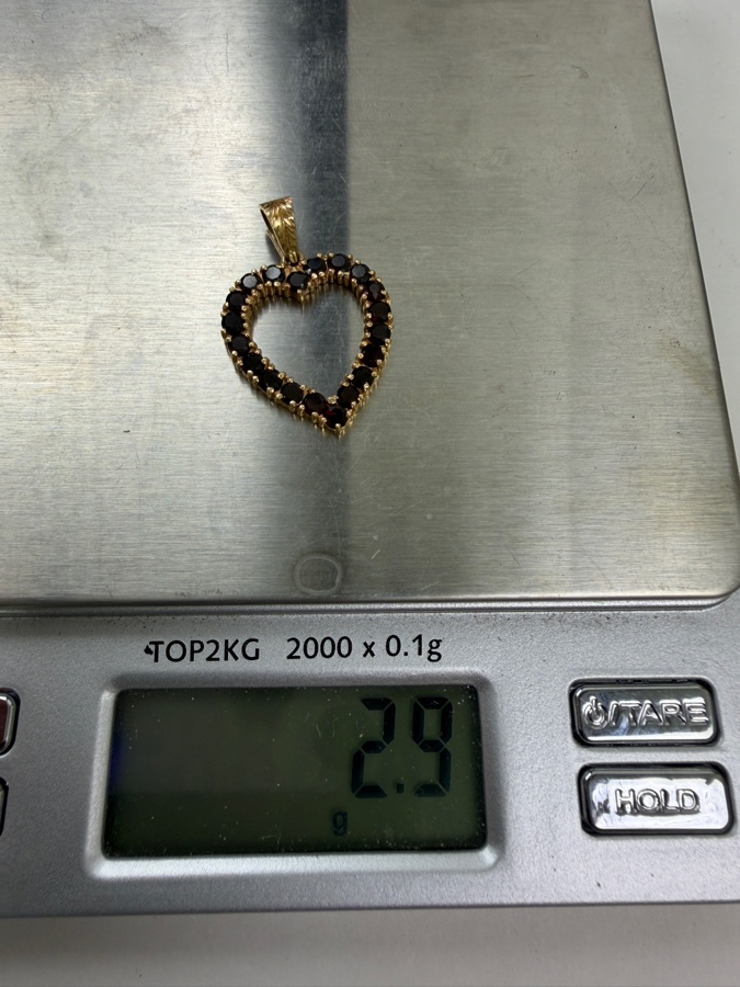 14k Gold Italian Heart Shape Pendant Accented With (20) 2.2mm Round Garnets 2.9g [Photo 6]