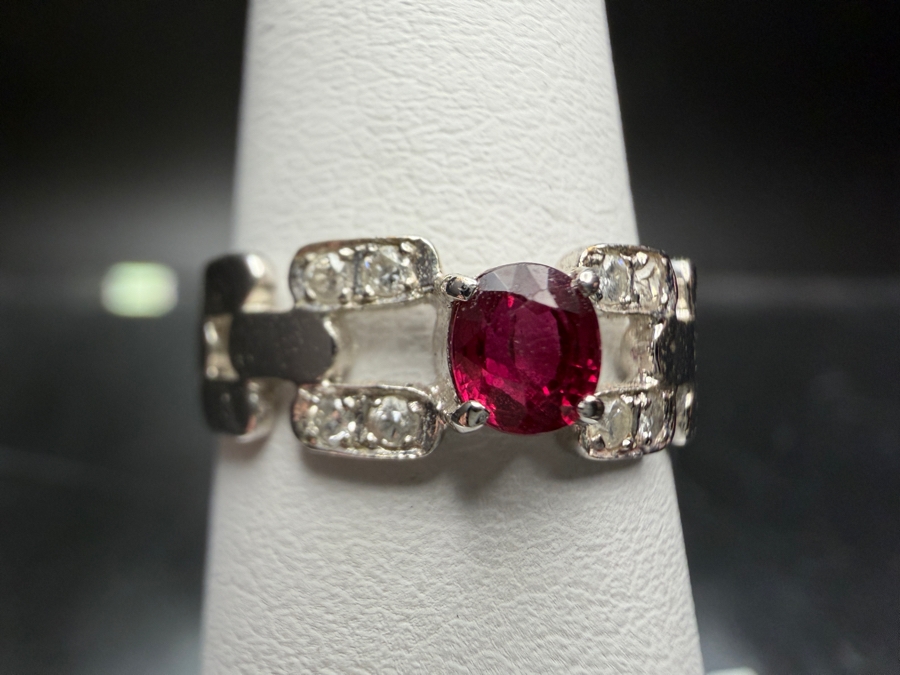 18k Gold Ruby/Diamond Ring With 4x3.5mm 'Roval' Ruby And (8) 1mm Round Diamonds Size 4.75 2.4g Retails $1,500 [Photo 2]