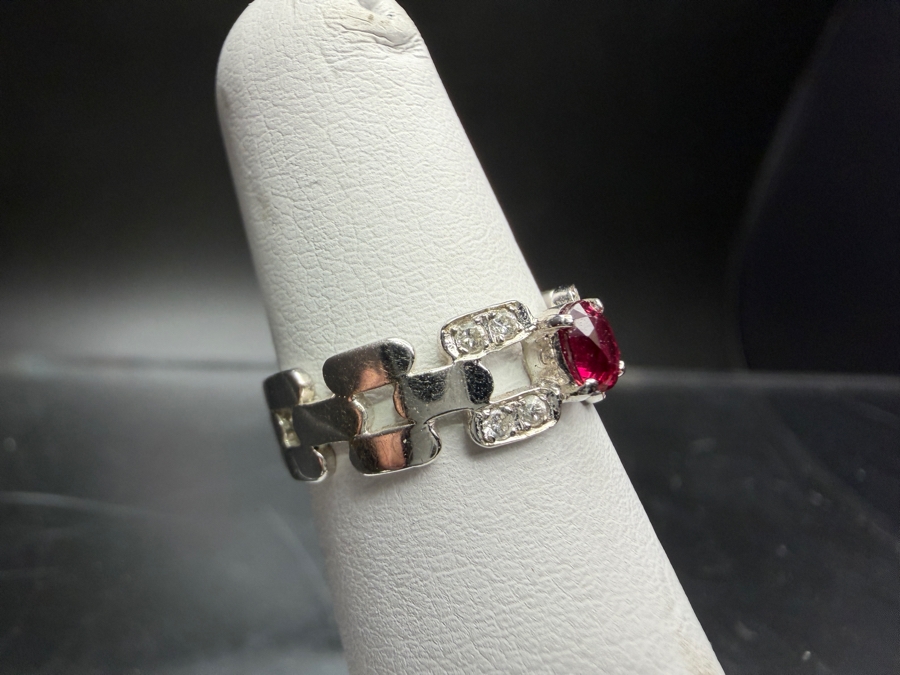 18k Gold Ruby/Diamond Ring With 4x3.5mm 'Roval' Ruby And (8) 1mm Round Diamonds Size 4.75 2.4g Retails $1,500 [Photo 3]