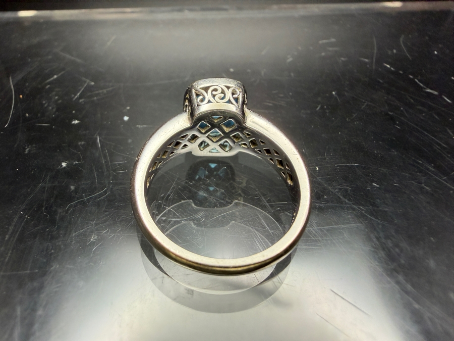 14k Gold 9x7mm Cushion Cut Swiss Blue Topaz Ring Size 7.5 6.4g Retails $2,200 [Photo 6]