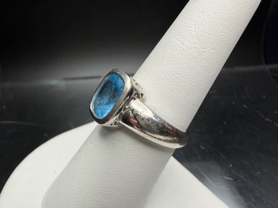 14k Gold 9x7mm Cushion Cut Swiss Blue Topaz Ring Size 7.5 6.4g Retails $2,200 [Photo 5]