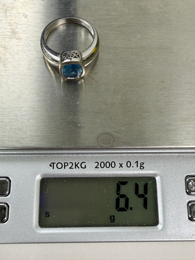 14k Gold 9x7mm Cushion Cut Swiss Blue Topaz Ring Size 7.5 6.4g Retails $2,200 [Photo 11]