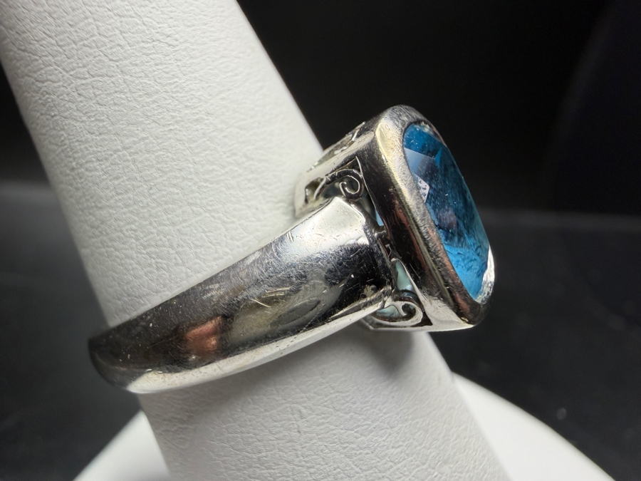 14k Gold 9x7mm Cushion Cut Swiss Blue Topaz Ring Size 7.5 6.4g Retails $2,200 [Photo 4]