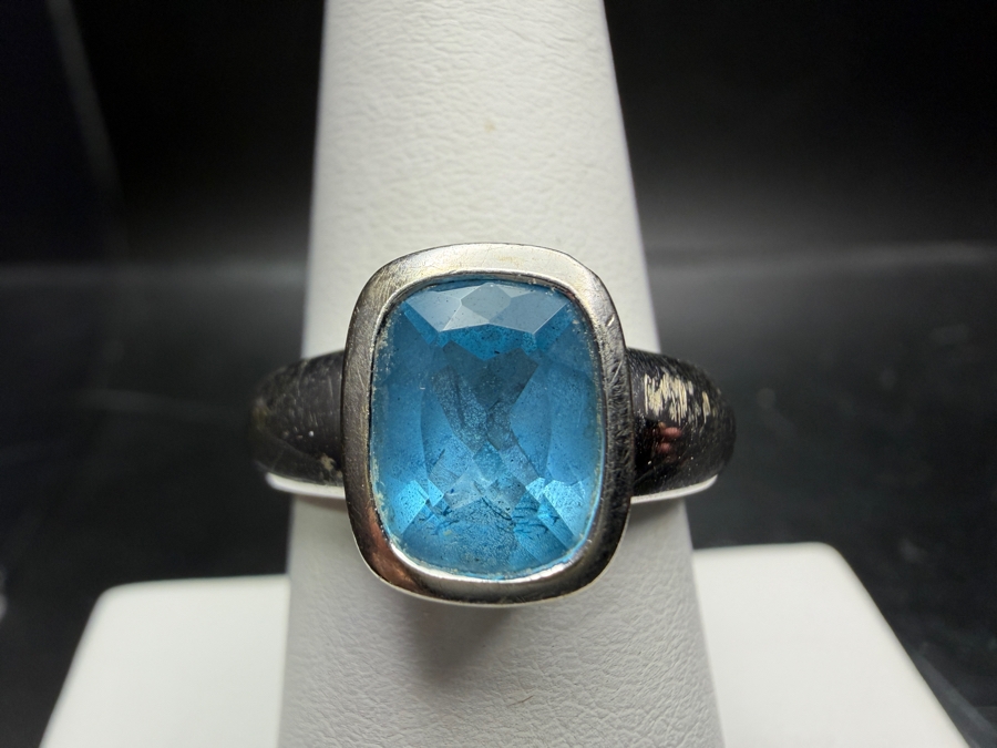 14k Gold 9x7mm Cushion Cut Swiss Blue Topaz Ring Size 7.5 6.4g Retails $2,200 [Photo 2]