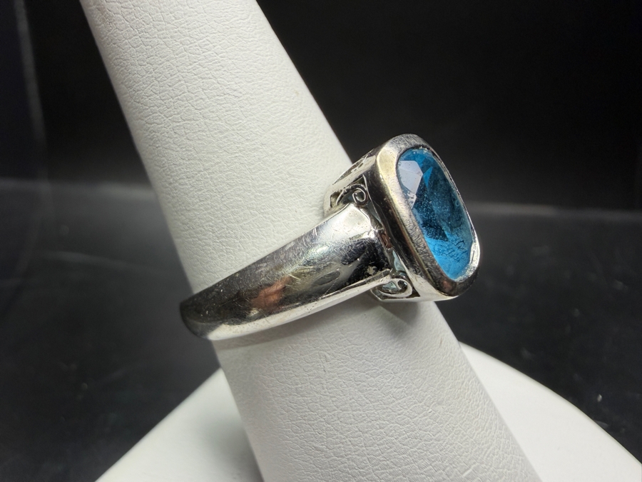 14k Gold 9x7mm Cushion Cut Swiss Blue Topaz Ring Size 7.5 6.4g Retails $2,200 [Photo 3]