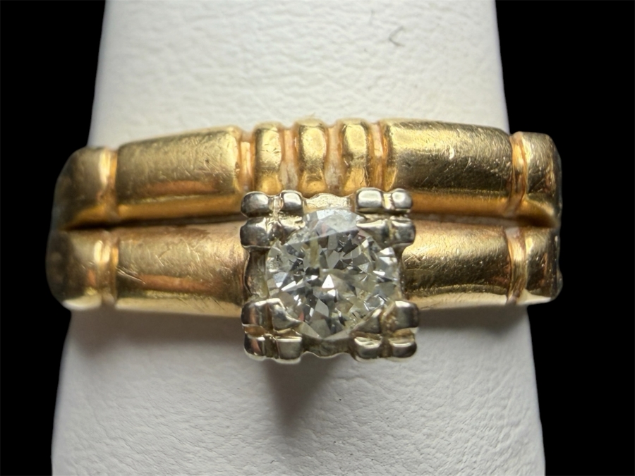 14k Gold Bridal Duo Diamond Ring With (1) 3mm Round Brilliant Cut Diamond Size 6.5 3.3g Retails $1,500