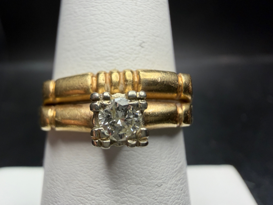 14k Gold Bridal Duo Diamond Ring With (1) 3mm Round Brilliant Cut Diamond Size 6.5 3.3g Retails $1,500 [Photo 2]