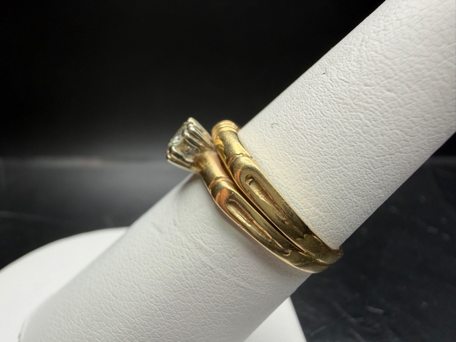 14k Gold Bridal Duo Diamond Ring With (1) 3mm Round Brilliant Cut Diamond Size 6.5 3.3g Retails $1,500 [Photo 4]