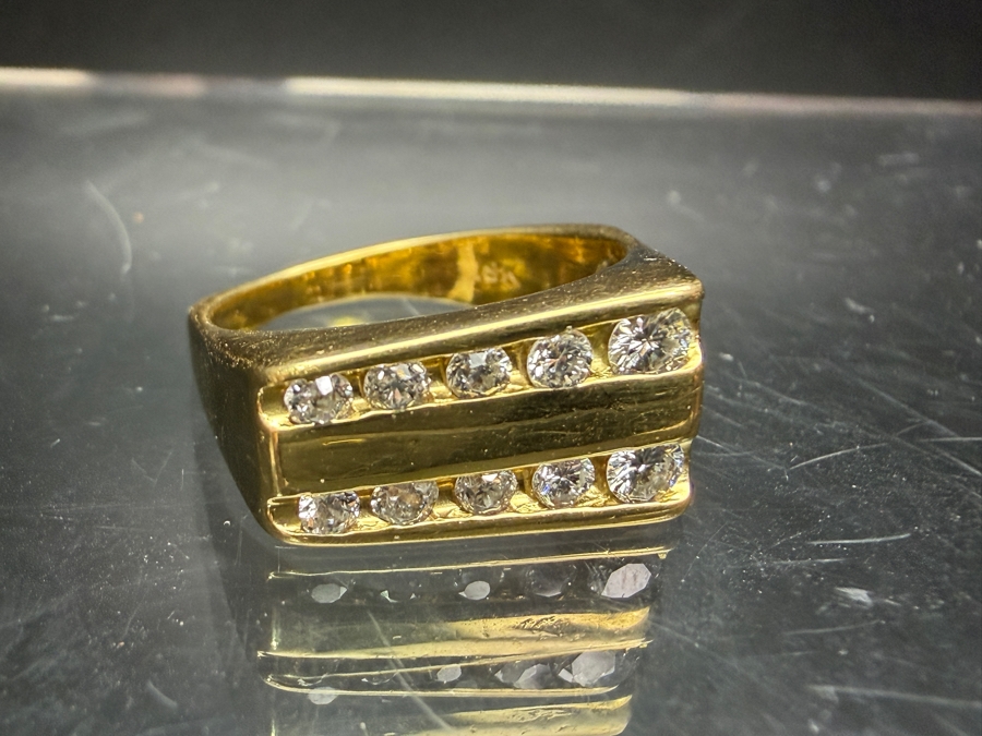 18k Gold Men's Diamond Ring With (1) 6x3mm Marquise Diamond, (2) 3mm Round Brilliant Cut (RBC) Diamonds, (2) 2.2mm RBC Diamonds, (4) 1.8mm RBC Diamonds And (2) 1.5mm RBC Diamonds Est. .90cttw Size 8.5 8.3g Retails $4,800 [Photo 7]