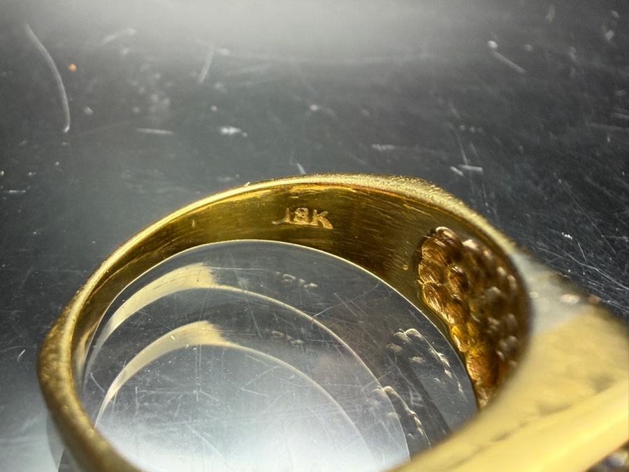 18k Gold Men's Diamond Ring With (1) 6x3mm Marquise Diamond, (2) 3mm Round Brilliant Cut (RBC) Diamonds, (2) 2.2mm RBC Diamonds, (4) 1.8mm RBC Diamonds And (2) 1.5mm RBC Diamonds Est. .90cttw Size 8.5 8.3g Retails $4,800 [Photo 9]