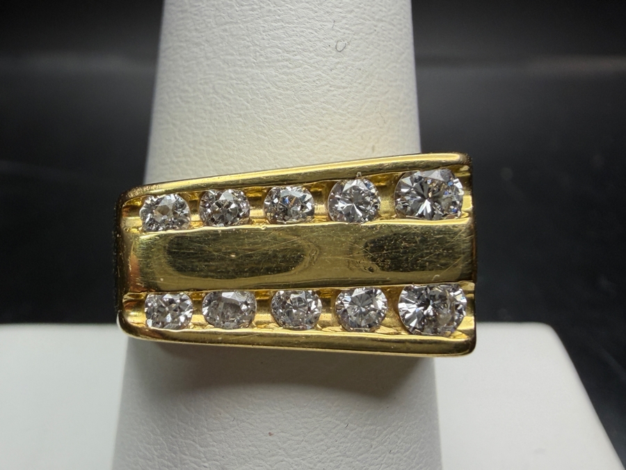 18k Gold Men's Diamond Ring With (1) 6x3mm Marquise Diamond, (2) 3mm Round Brilliant Cut (RBC) Diamonds, (2) 2.2mm RBC Diamonds, (4) 1.8mm RBC Diamonds And (2) 1.5mm RBC Diamonds Est. .90cttw Size 8.5 8.3g Retails $4,800 [Photo 4]