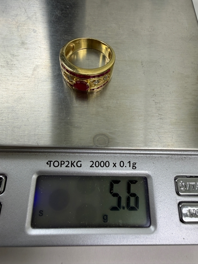 14k Gold Ruby/Diamond Ring Featuring A 6x5mm Oval Ruby, (26) 1.5x1.5mm Princess Rubies And (4) 1.2mm Round Diamonds Size 7.5 5.6g Retails $2,600 [Photo 8]