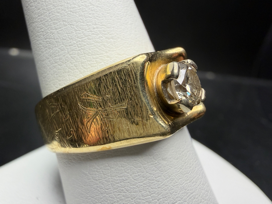 14k Gold Diamond Ring Featuring A .49ct Diamond I1-M Color Size 9 8.9g Retails $3,400 [Photo 4]