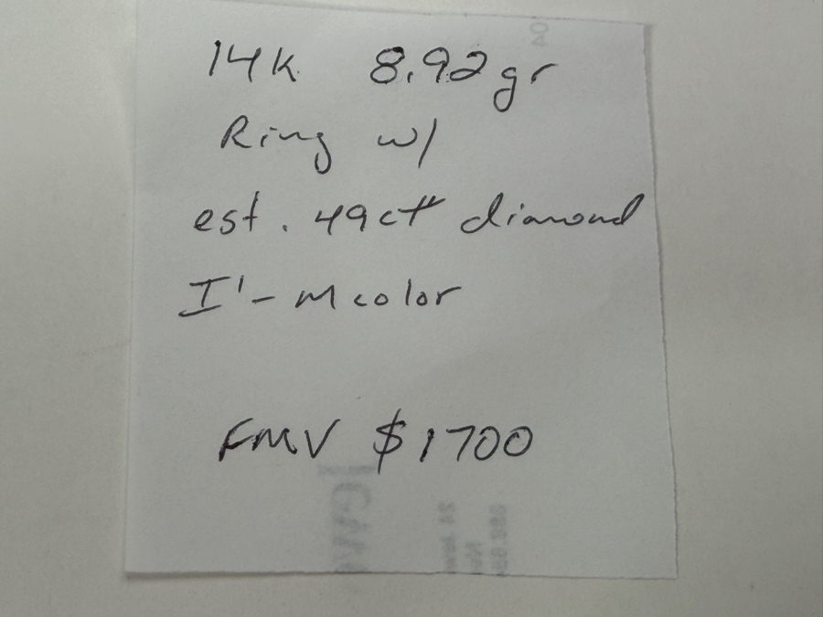 14k Gold Diamond Ring Featuring A .49ct Diamond I1-M Color Size 9 8.9g Retails $3,400 [Photo 13]