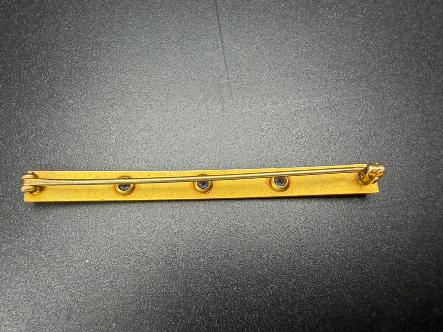 14k Gold Brooch Pin Set With (3) 2-2.2mm Round Brilliant Sapphires 2.5'L 5.3g Retails $2,000 [Photo 3]