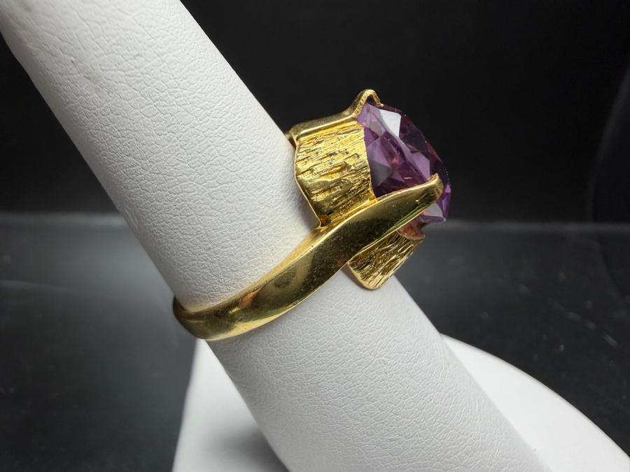 18k Gold Ring Set With A 12mm Round Synthetic Color Change Corundum Size 6 6.8g Retails $3,000 [Photo 9]