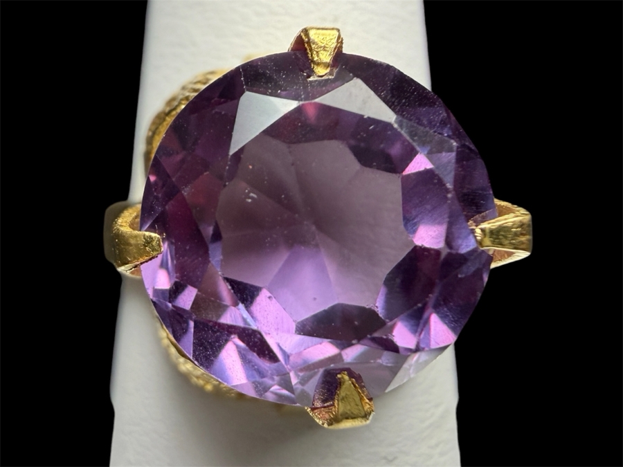 18k Gold Ring Set With A 12mm Round Synthetic Color Change Corundum Size 6 6.8g Retails $3,000 [Photo 2]