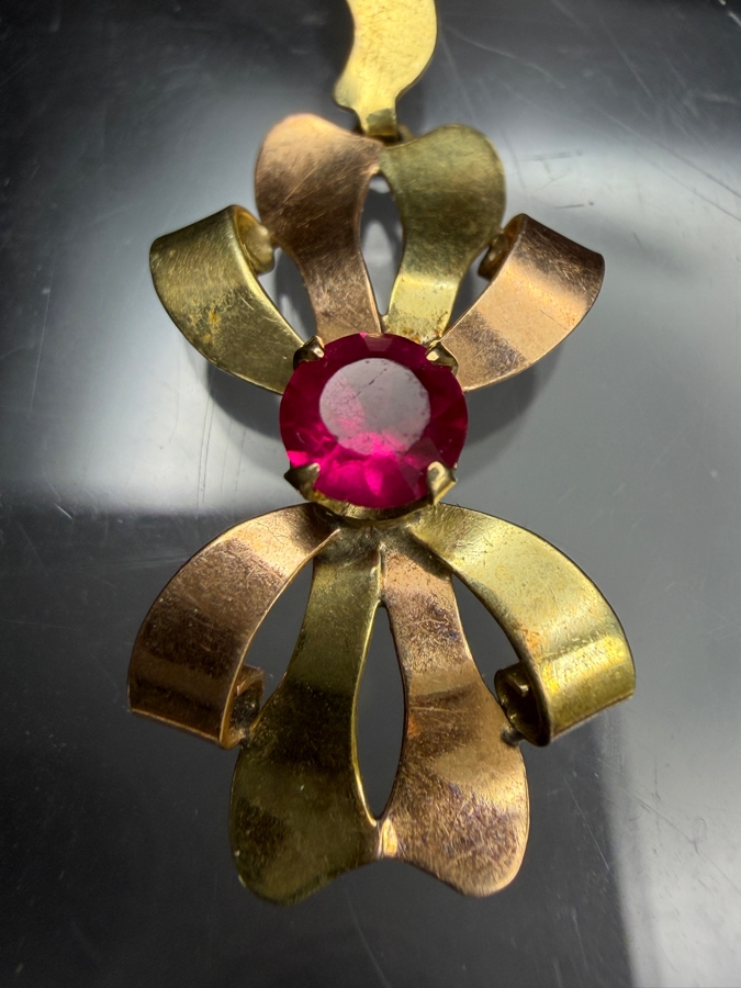 14k Gold Pendant With Red Stone 1 3/8'L 1.5g [Photo 2]